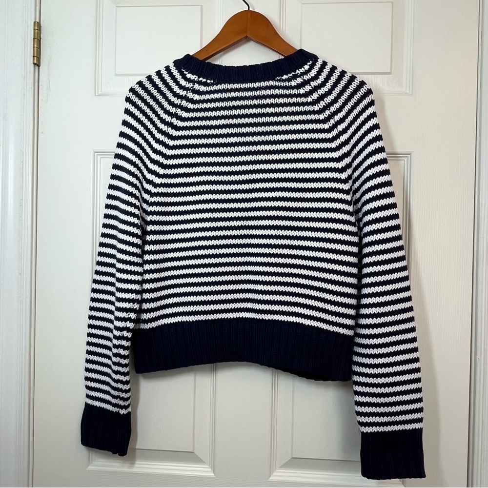 Vineyard Vines Navy and White Striped Cotton Blend Crew Neck Sweater Size Medium - Picture 4 of 10
